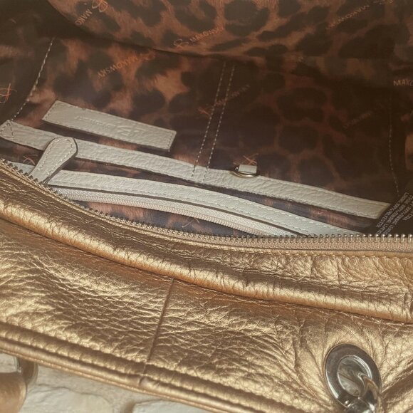 B Makowsky White and Bronze Large Leather Tote/Duffel Handbag Lined NWOT - Picture 9 of 12